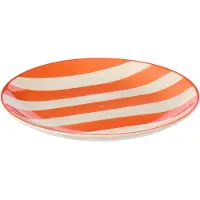 J-Line bord Dessert Gestreept - keramiek - oranje/wit - 6 stuks