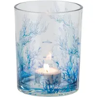 J-Line theelichthouder Koraal - glas - transparant/blauw - medium