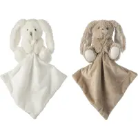 J-Line decoratie Konijn Doudou - polyester - wit/bei ge - set van 2