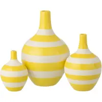 J-Line vaas Gestreept - porselein - wit/geel - set van 3