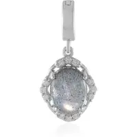 Cavill - Zilveren Hanger - 925 Sterling Zilver Geplatineerd - Roze Labradoriet 1.887 ct Ovaal - 12 Cambodjaanse Zirkon Rond 0.178 ct Elegant