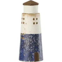 J-Line decoratie Vuurtoren - hout - blauw/wit - small - 2 stuks