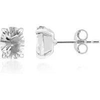 Cavill - Zilveren Oorbellen - 925 Sterling Zilver - 2x Witte Topaas 2 691 ct - Elegante Ovale Concaaf Slijpsel Oorstekers 8x6 mm