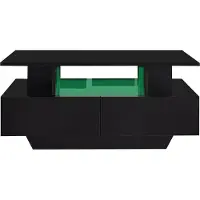 OKWISH Moderne hoge glans salontafel 90x55x41 cm met LED-verlichting, 2 lades en opbergruimte, stijlvol design tot 30 kg draagvermogen