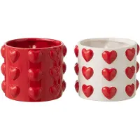 J-Line bloempot Harten Motieven - keramiek - wit/rood - large - set van 2
