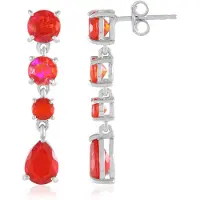 Cavill - Zilveren Oorbellen - 925 Sterling Zilver Geplatineerd - 2 73 ct Rode Ethiopische Opalen - Modern Elegant Druppelvorm & Rond Sieraad