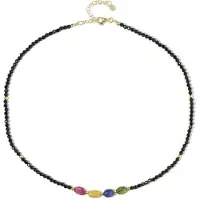 Cavill - Zilveren halsketting met verguld 925 zilver - Saffieren 15,555 ct en zwarte spinellen 29,07 ct - Verstelbaar 45-50 cm elegant accessoire