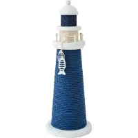 J-Line decoratie Vuurtoren - hout/touw - blauw/wit - large