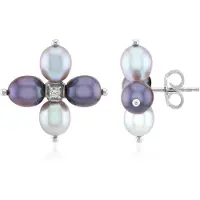 Cavill - Zilveren Oorbellen met Zwarte Zoetwaterparels 7x6 mm - 925 Sterling Zilver Gerhodineerd - 0,1 ct Zirkonia - Luxe Oorstekers Dames