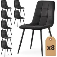 Akord Set van 8 Eetkamerstoelen NERO / Gestoffeerde Stoelen / Fluwelen Stoelen en Metalen Poten / Zwart met zwarte benen