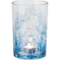 J-Line theelichthouder Koraal - glas - transparant/blauw - large