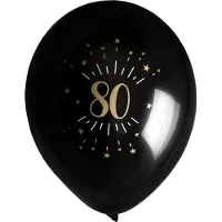 SANTEX verjaardag leeftijd ballonnen 80 jaar - 8x stuks - zwart/goud - 23 cm - Feestartikelen