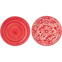 J-Line bord Diep Lebrillo + Bloemen - keramiek - rood - set van 2