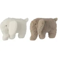 J-Line knuffelbeer Olifant - polyester - wit/beige - large - set van 2