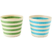 J-Line bloempot Gestreept - papier - azuurblauw/groen - extra large - set van 2