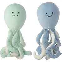 J-Line decoratie Octopus - polyester - blauw/muntgroen - set van 2