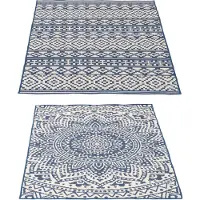 J-Line vloerkleed Buiten Mozaïek - polypropyleen - blauw/wit - set van 2