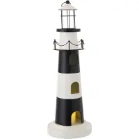 J-Line decoratie Vuurtoren met licht - metaal - zwart/wit