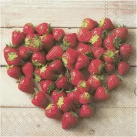 IHR 20x Gekleurde 3-laags servetten aardbeien hart 33 x 33 cm - Aardbeien hart/fruit thema