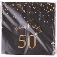 Funny fashion Verjaardag of Sarah feest servetten - leeftijd 50 jaar - 20x stuks - zwart/goud - 33 x 33 cm