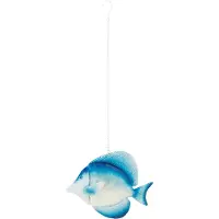 J-Line decoratie Vis Breed Hangend - metaal - blauw/wit
