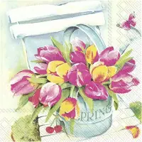 IHR 20x Gekleurde 3-laags servetten tulpen 33 x 33 cm - Voorjaar/Lente thema