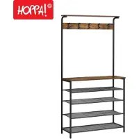 Hoppa! Songmics Kapstok, Kledingrek, Kapstok Met 5 Dubbele Haken, Schoenenrek Met 5 Niveaus, Een Plank Bovenop, Voor Flats, Slaapkamers, Gangen,