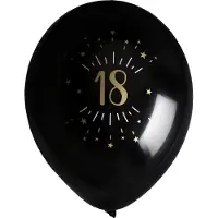 SANTEX verjaardag leeftijd ballonnen 18 jaar - 8x stuks - zwart/goud - 23 cm - Feestartikelen
