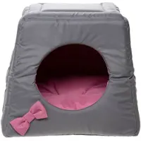 COMFY Multifunctioneel honden en kattenhuisje 3-in-1 43x43x39 cm | sofa, huisje en kussen | diverse kleuren Grijs/roze
