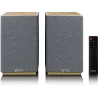 Lenco SPB-241WDGY - Set van 2 HiFi stereo Bluetooth speakers - Krachtig geluid in een stijlvol design - Hout/Grijs