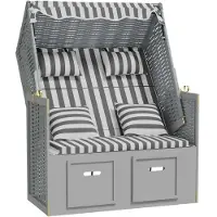 vidaXL Strandstoel met kussens poly rattan en massief hout grijs wit