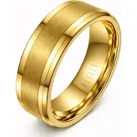 Mendes Wolfraam heren ring Goudkleurig geborstelde streep 8mm-21mm