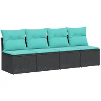 vidaXL Tuinbank 4-zits met kussens poly rattan zwart