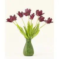 Easyplants | Zijden kunstbloemen boeket Franse Parkiet Tulp paars | Zijde | Nepbloemen | Bordeaux, Groen | Onderhoudsvrij | Kant-en-klaar