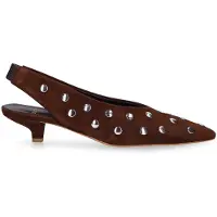 Manfield - Dames - Bruine suède slingbacks met studs - Maat 41