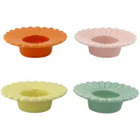Home Society - Waxinehouders - Set van 4 - Porselein - Bloemvorm - Pastel - 2,7 x Ø10,3 cm