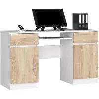 Akord Bureau A5 / Computerbureau / Computer Tafel / Bureautafel / Wit - Sonoma Eik / 135 x 77 x 50 cm
