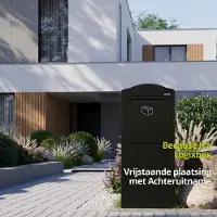 Logixbox - Pakketbrievenbus - Frontbox Achteruitname - Zwart - 1.0 mm staal - Extra veilig 3puntsluiting - XXL Pakketten -- Géén Bouwpakket --