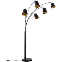 LINDBY booglamp Tinne, zwart/goud, marmer, 5-lamps, E14 Tinne, zwart, Woon-/ Eetkamer, Textiel / Stof / Zijde, Modern, vloerlamp