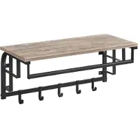 Usorteret Wandplank met 5 afneembare haken, Grijs + Zwart