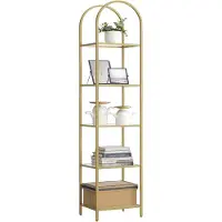 Vasagle Plank van gehard glas met metalen structuur, Goud + transparant