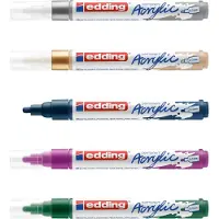 Edding 5100 acrylmarker - geel blauw groen roos grijs - acrylverfmarkers 5-pack (pastel) - ronde punt 2-3 mm - acrylmarker voor kiezels canva