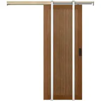 Vente-unique Schuifdeur met schuifsysteem in MDF en donker naturelkleurig hout - H205 x L73 cm - SANDORA