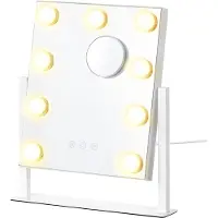 Songmics Make-upspiegel – Met verlichting en 15 ledlampjes – Dimbaar en aanraakbediening – Mat wit – 58 x 43 cm