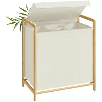 Hobby Hall Wasmand – Bamboe frame – 2 compartimenten – Afneembaar deksel – 100 L – Crèmewit – 65 x 40 x 78 cm