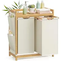 Hoppa! Wasmand - Crème Wit - Bamboe, Oxford-Doek - 63 x 33 x 78 cm (B x D x H)