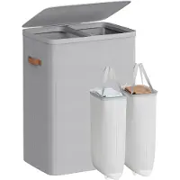 Hoppa! Wasmand - Duifgrijs - 150 G/M² Polyesterweefsel, Pp-Kunststof, Glasvezel - 56 x 40 x 75 cm (B x D x H)