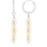 Cavill - Zilveren Oorbellen - 925 Sterling Zilver Gerhodineerd - Witte Zoetwater Kweekparels Fancy Slijpsel 8x6 mm - Elegante Dames Sieraden