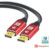 NÖRDIC DP-211 Gecertificeerde Displayport kabel - 1.4 - 8K60Hz - 32,4Gbps - 1m - Rood/Zwart