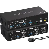 NÖRDIC KVM Switch - HDMI 2.1 - DisplayPort 1.4 - 8K60Hz/4K120Hz - 2 PC’s delen 4x USB-A 3.1 - 2 Externe Schermen - 2 naar 2